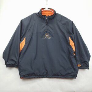 NFL Chicago Bears Reversible Jacket Mens Large Gray Orange Fleece 1/4 Zip *holes